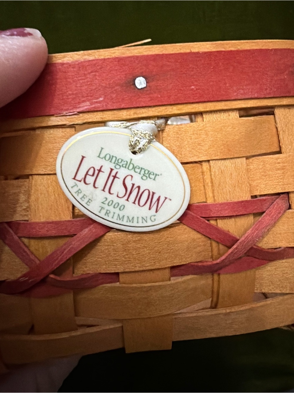 Vintage 2000 Longaberger Let It Snow Basket Trim in Red and Natural